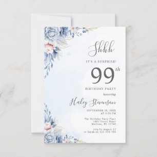 Invitation Fête d'anniversaire surprise 99 ans aquarelle bleu