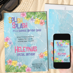 Invitation Fête d'anniversaire surprise au bord de la piscine