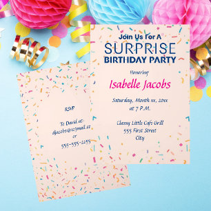 Invitation Fête d'anniversaire surprise avec confettis coloré