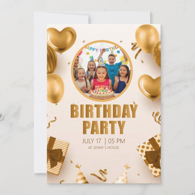 Invitation Fête d'anniversaire surprise avec un design or ros (Devant)