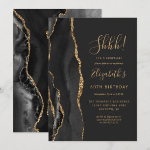 Invitation Fête d'anniversaire surprise Black Agate Gold