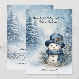 Invitation Fête d'anniversaire surprise Bonhomme de neige ble