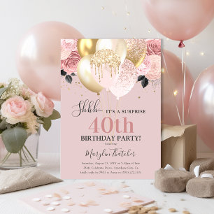 Invitation Fête d'anniversaire surprise chic et girly pour 40