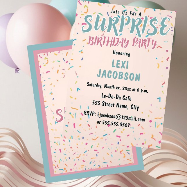 Invitation Fête d'anniversaire surprise colorée (Colorful Surprise Birthday Party Invitation)