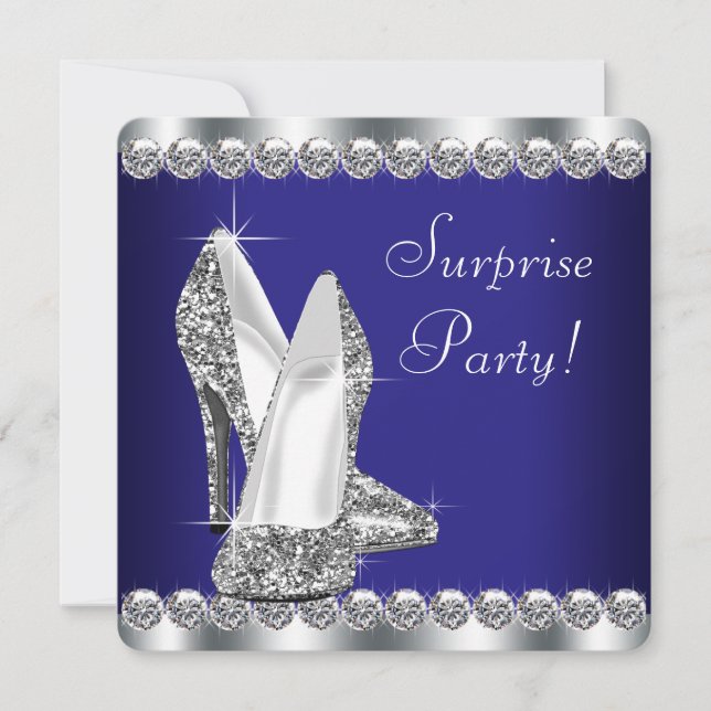 Invitation Fête d'anniversaire surprise de femme en bleu roya (Devant)