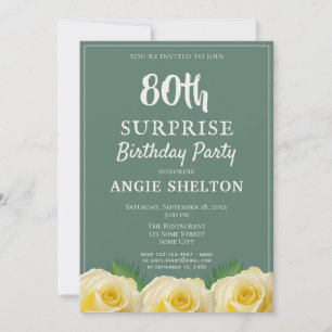 Invitation Fête d'anniversaire surprise des 80 ans Yellow Ros