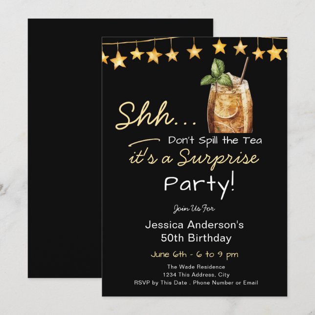 Invitation Fête d'anniversaire surprise dévoilez tout (Devant / Derrière)