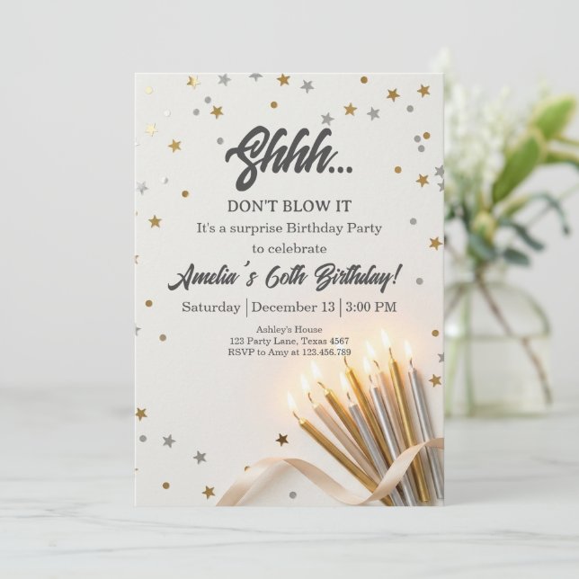 Invitation Fête d'anniversaire surprise 'Don't Blow It' paill (Debout devant)