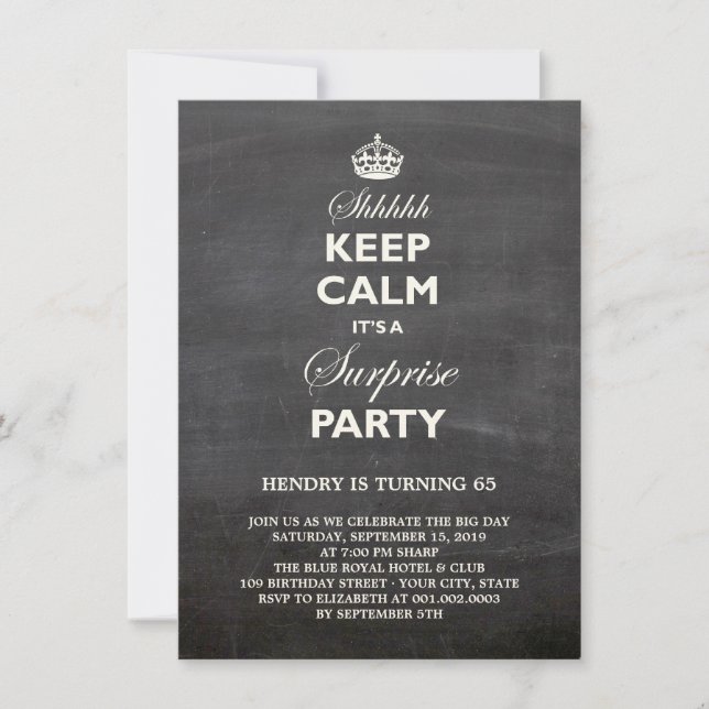 Invitation Fête d'anniversaire surprise drôle Keep Calm (Devant)