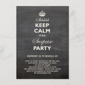 Invitation Fête d'anniversaire surprise drôle Keep Calm