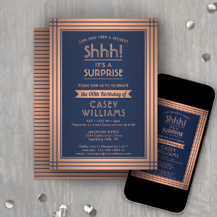 Invitation Fête d'anniversaire surprise élégante bleu marine