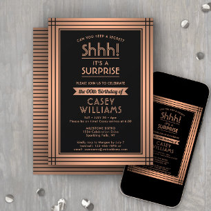 Invitation Fête d'anniversaire surprise élégante noir et cuiv