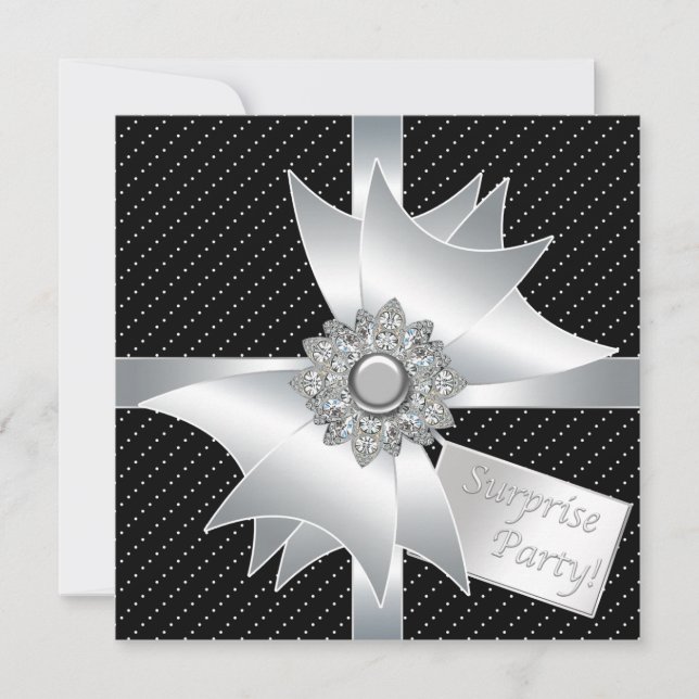 Invitation Fête d'anniversaire surprise élégante noire (Devant)