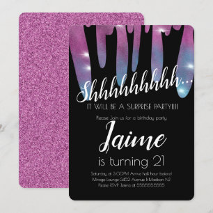 Invitation Fête d'anniversaire surprise Faux Paillettes Rose 
