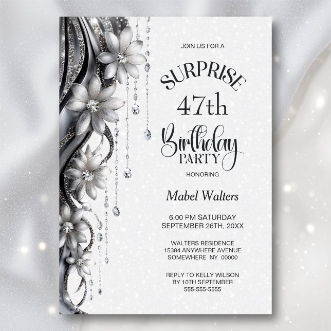 Invitation Fête d'anniversaire surprise Fleurs et Diamants (Créateur téléchargé)