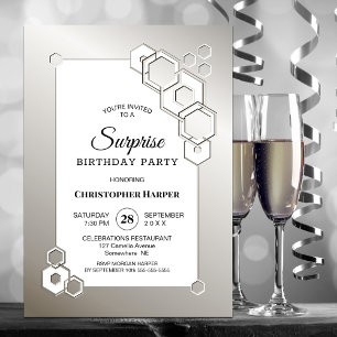 Invitation Fête d'anniversaire surprise géométrique argentée