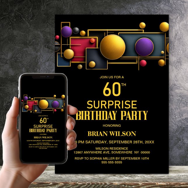 Invitation Fête d'anniversaire surprise géométrique colorée p (Créateur téléchargé)