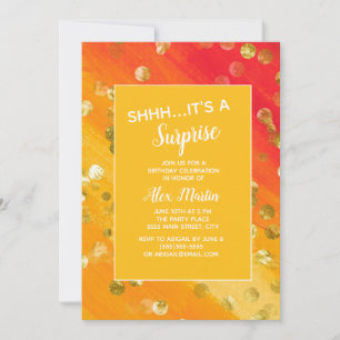 Invitation Fête d'anniversaire surprise glitter Or et Orange