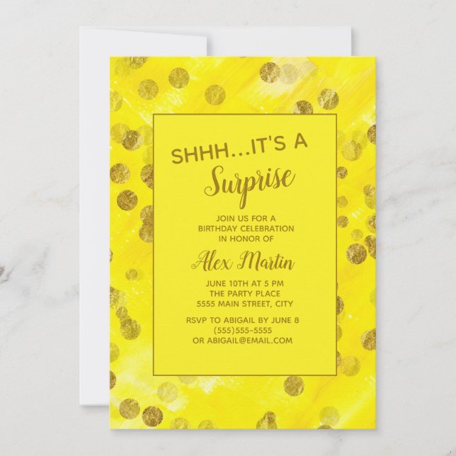 Invitation Fête d'anniversaire surprise Glitter Or Jaune     (Devant)