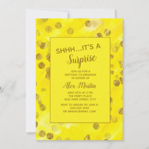Invitation Fête d'anniversaire surprise Glitter Or Jaune    