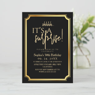 Invitation Fête d'anniversaire surprise Moderne Noir Or 50 an