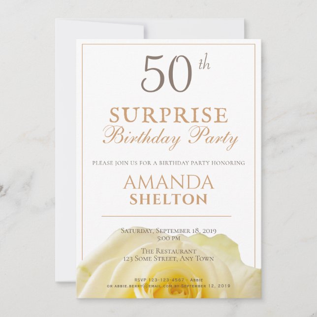 Invitation Fête d'anniversaire surprise Moderne pour 50 ans a (Devant)