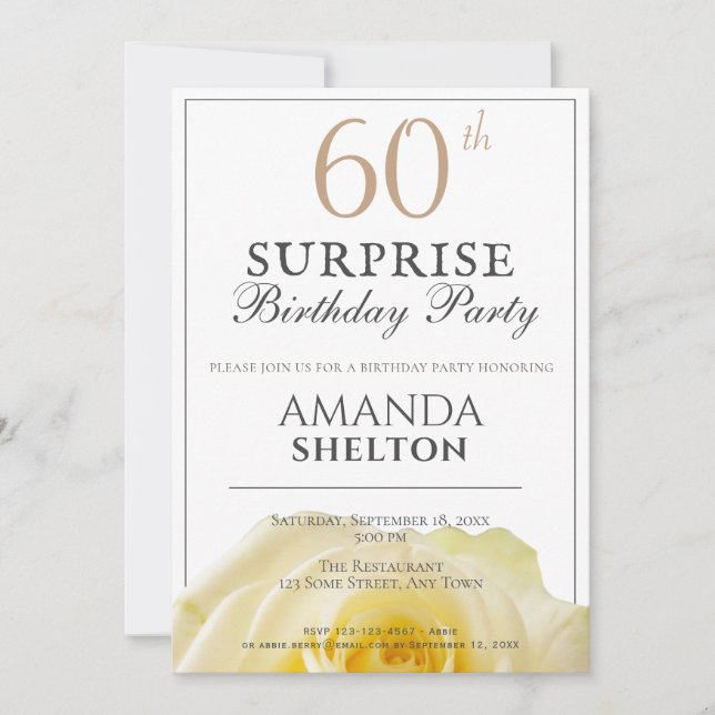 Invitation Fête d'anniversaire surprise moderne pour 60 ans a (Devant)