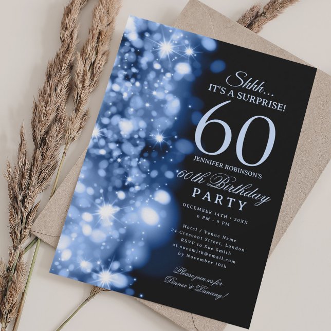 Invitation Fête d'anniversaire surprise Navy Blue Glam 60 ans (Navy Blue Glam Surprise 60th Birthday Party Invitation)