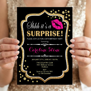 Invitation Fête d'anniversaire surprise - Noir Rose Or