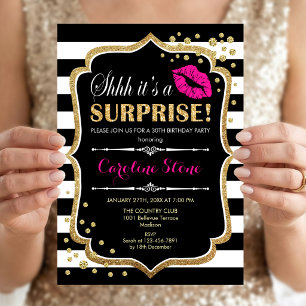 Invitation Fête d'anniversaire surprise - Noir Rose Or
