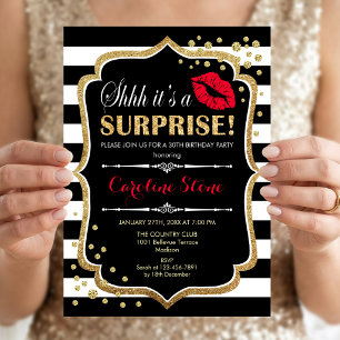 Invitation Fête d'anniversaire surprise - Noir Rouge Or