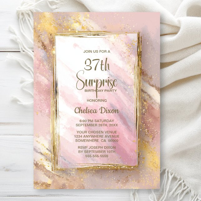 Invitation Fête d'anniversaire surprise Or rose tout âge (Créateur téléchargé)