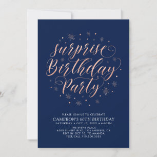 Invitation Fête d'anniversaire surprise photo Or rose moderne