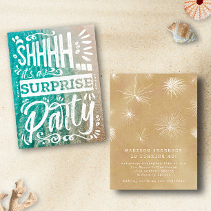 Invitation Fête d'anniversaire surprise plage océan été Chut