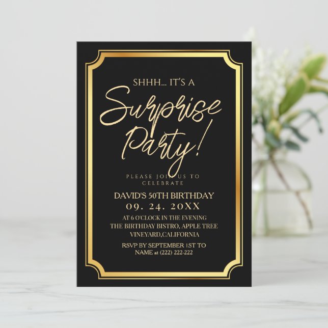 Invitation Fête d'anniversaire surprise pour 50 ans Black Gol (Debout devant)