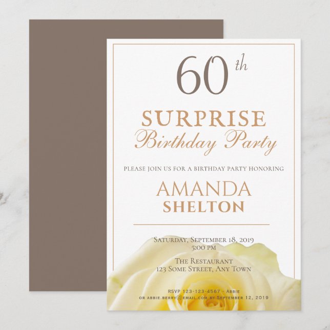 Invitation Fête d'anniversaire surprise pour 60 ans Moderne R (Devant / Derrière)