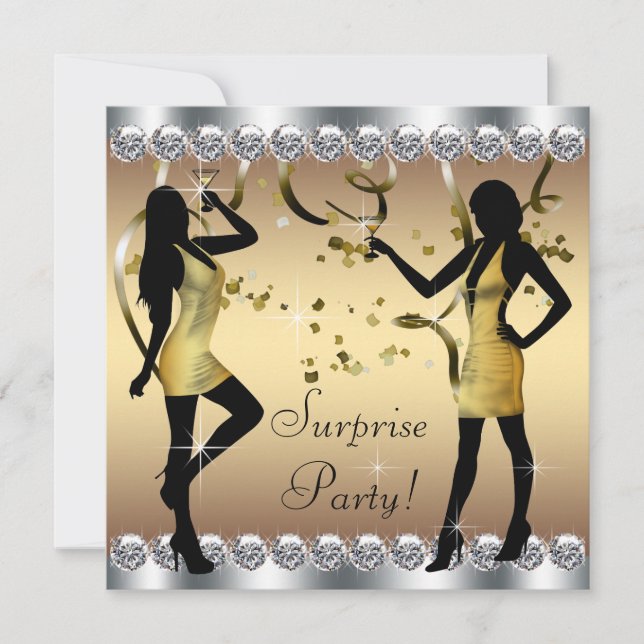 Invitation Fête d'anniversaire surprise pour femme Argent et  (Devant)