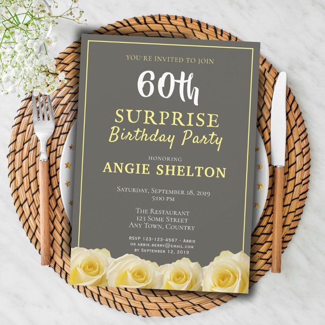 Invitation Fête d'anniversaire surprise pour les 60 ans Rose  (Créateur téléchargé)