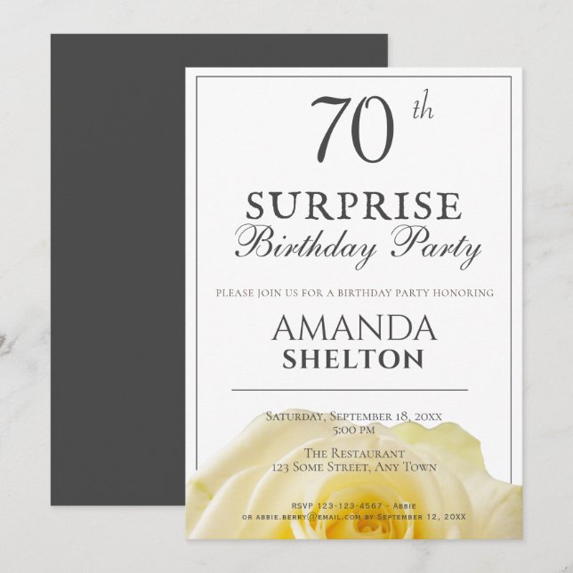 Invitation Fête d'anniversaire surprise pour les 70 ans de Mo (Devant / Derrière)
