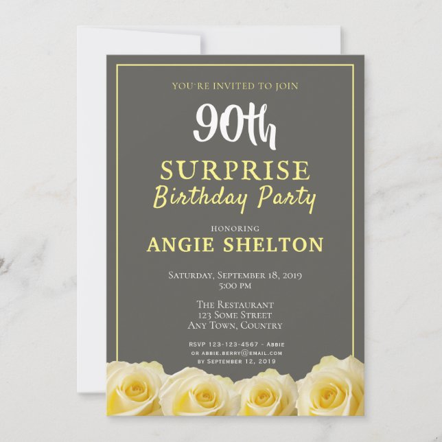 Invitation Fête d'anniversaire surprise pour les 90 ans de Mo (Devant)