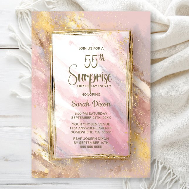 Invitation Fête d'anniversaire Surprise Rose Gold pour ses 55 (Créateur téléchargé)