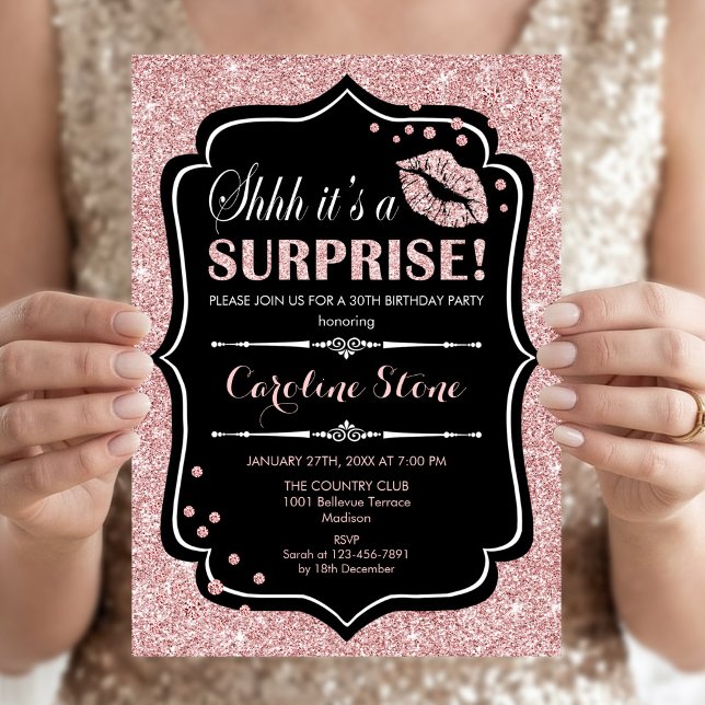 Invitation Fête d'anniversaire surprise - Rose noire dorée (Créateur téléchargé)