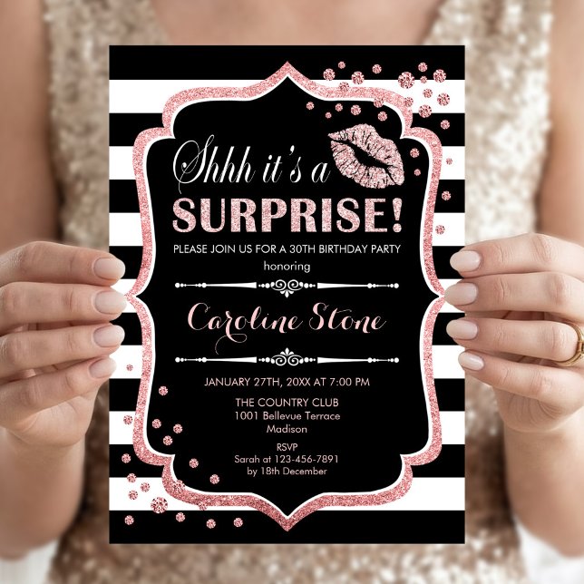 Invitation Fête d'anniversaire surprise - Rose noire or (Créateur téléchargé)