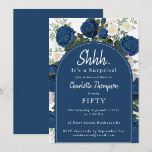 Invitation Fête d'anniversaire surprise Roses bleues aquarell