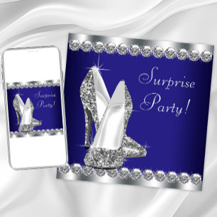 Invitation Fête d'anniversaire surprise royale bleue pour fem