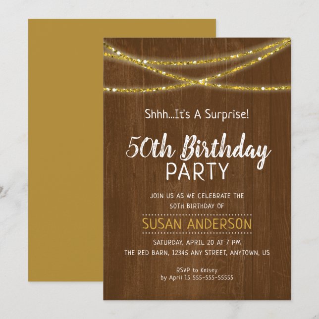 Invitation Fête d'anniversaire surprise Rustique 50 ans (Devant / Derrière)
