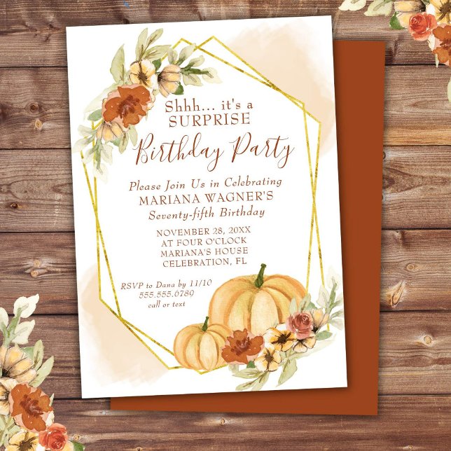 Invitation Fête d'anniversaire surprise Rustique automne Citr (Créateur téléchargé)