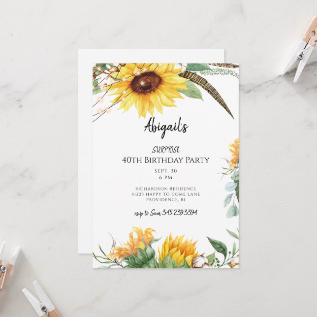 Invitation Fête d'anniversaire surprise rustique avec lumière (Devant/Arrière en situation)