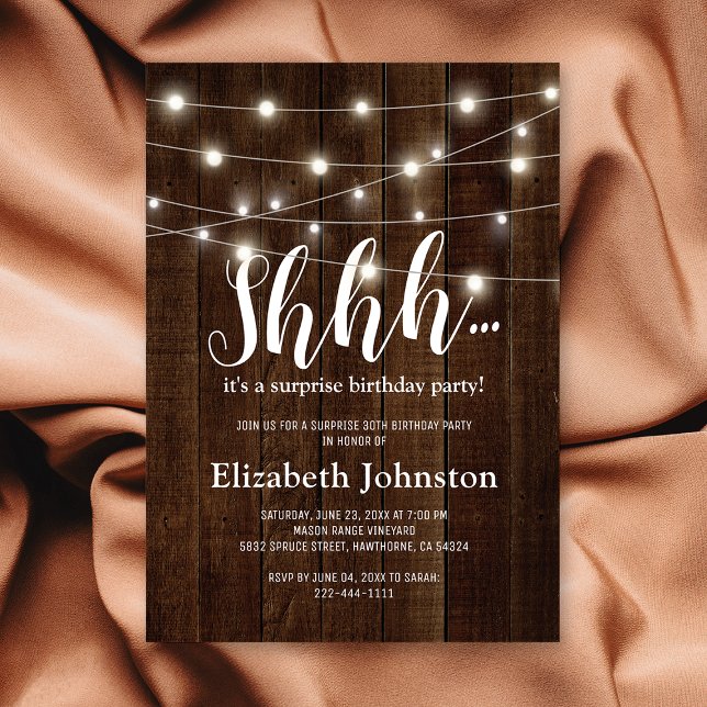 Invitation Fête d'anniversaire surprise rustique pour adultes (Créateur téléchargé)