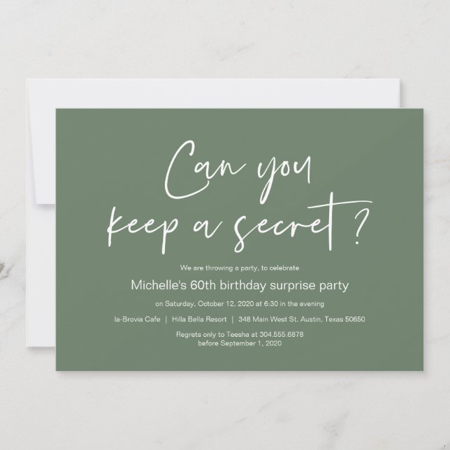 Invitation Fête d'anniversaire surprise, Sage Green (Devant)